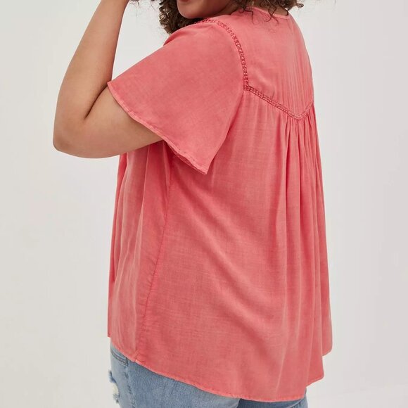 Torrid Challis Smocked Detail Flutter Sleeve Top - Picture 2 of 6